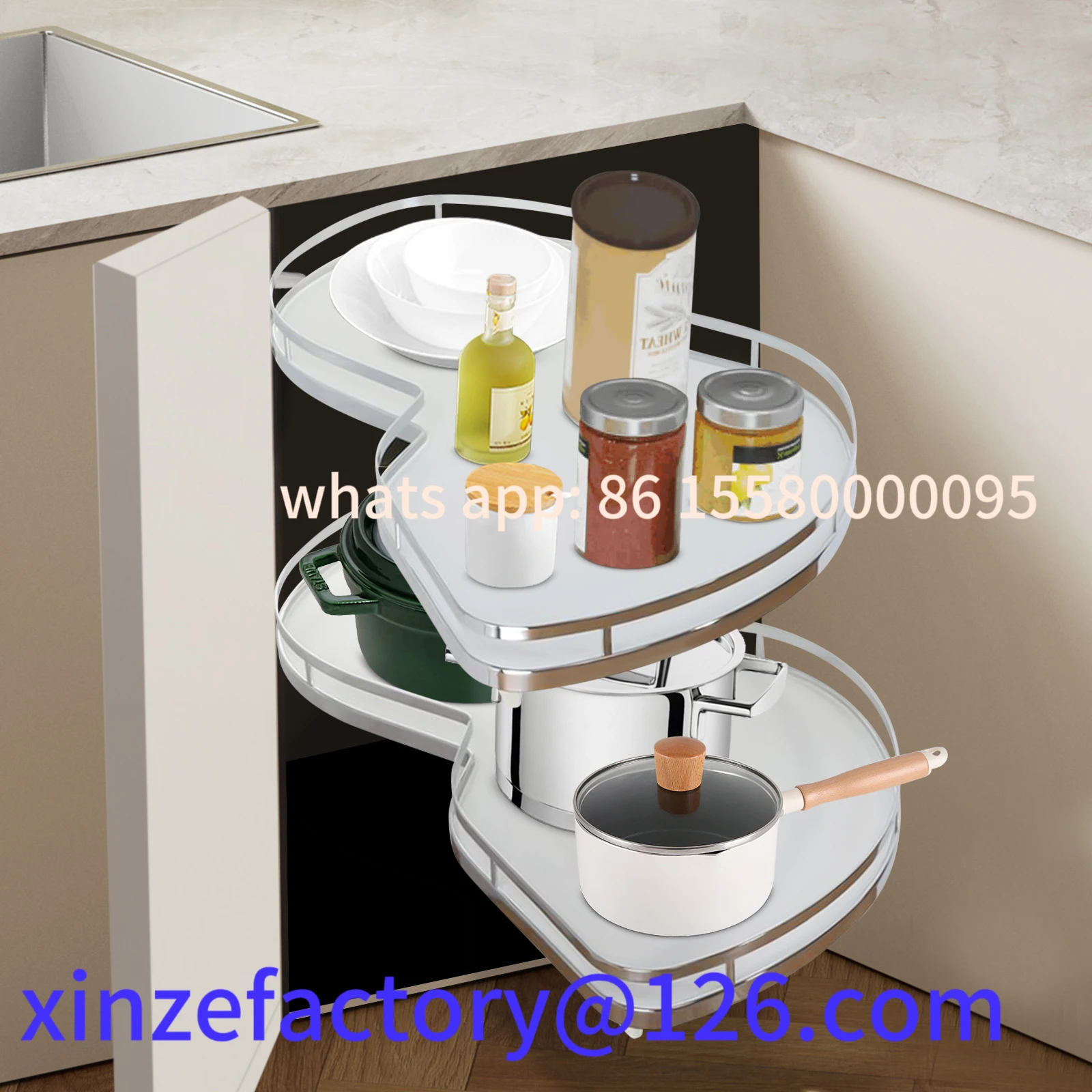 

Customizable Kitchen Blind Cabinet Corner Unit, 2 Tiers Carousel Twin Shelf Swing Tray ,Corner Pull Basket Shelving Flying Sauce