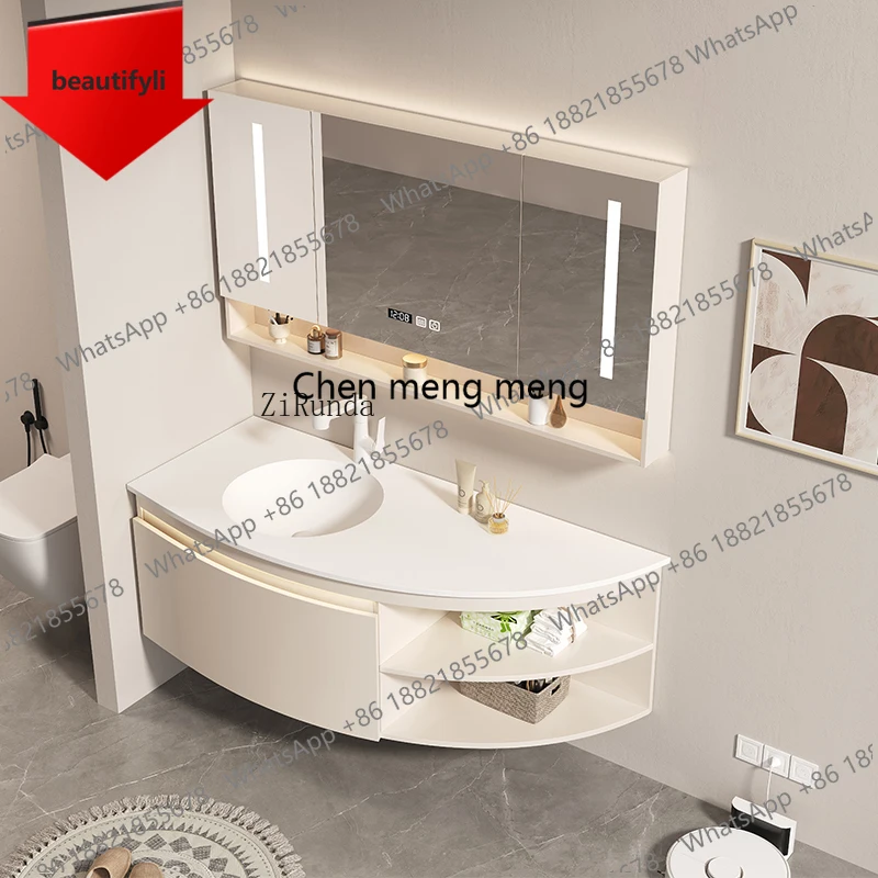 

A46 Corian integrated basin circular arc bathroom cabinet combination face wash hand basin toilet wash