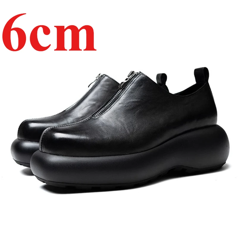 

Derby Shoes for Men's Height Increasing Shoes Thick Bottom Comfortable Breathable Front Zipper Design White Casual Sports Shoes