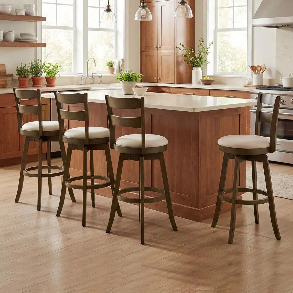 

30.5 Swivel Barstools Set of 4, 360 Rotating Bar Height Chairs with Backrest amp holstered Seat, Rubber Wood High Top Seats w