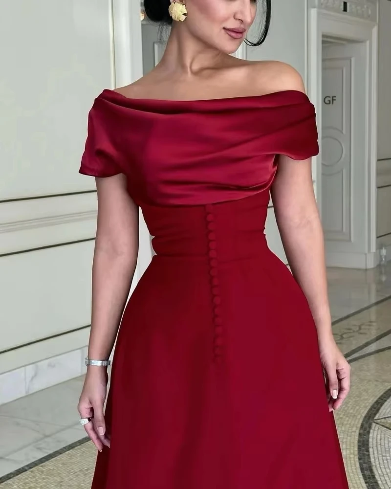 فستان سهرة عربي مخصص بطول الكاحل بدون أكتاف مطرز باللون العنابي فستان حفلات بدون حمالات دبي للنساء لحفلات الزفاف الرسمية D