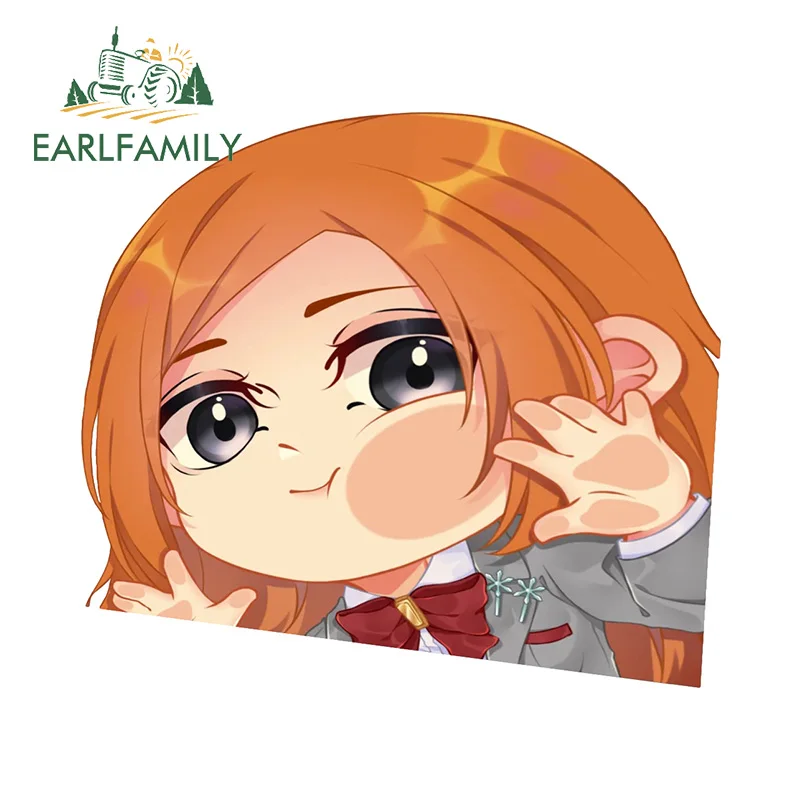 EARLFAMILY 13cm × 11.7cm Inoue Orihime Chibi Fanart Car Stickers Bleach Anime Glzazing Peeker Vinyl Deals Car Door Protector