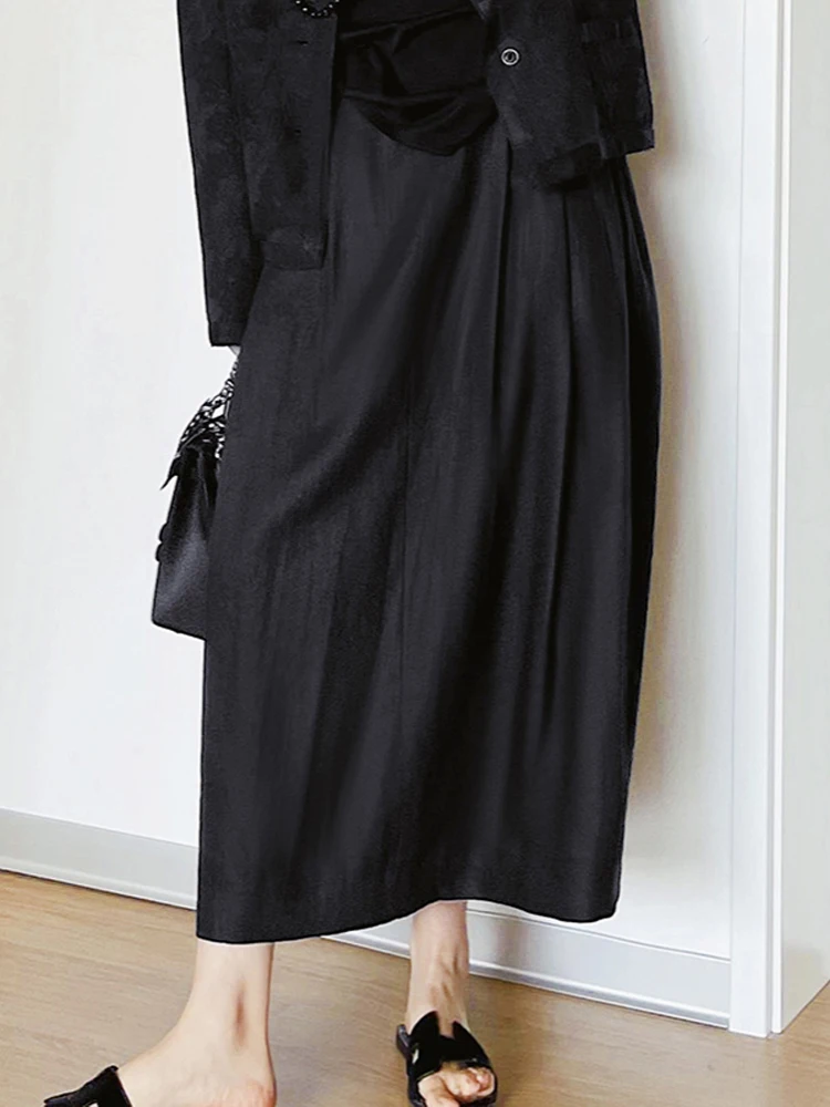 

Bla Linen Asymmetrical Long Skirt Women's Autumn Dra f Skirt Commute Sle High Waist Straight Cut Little Bla Dr