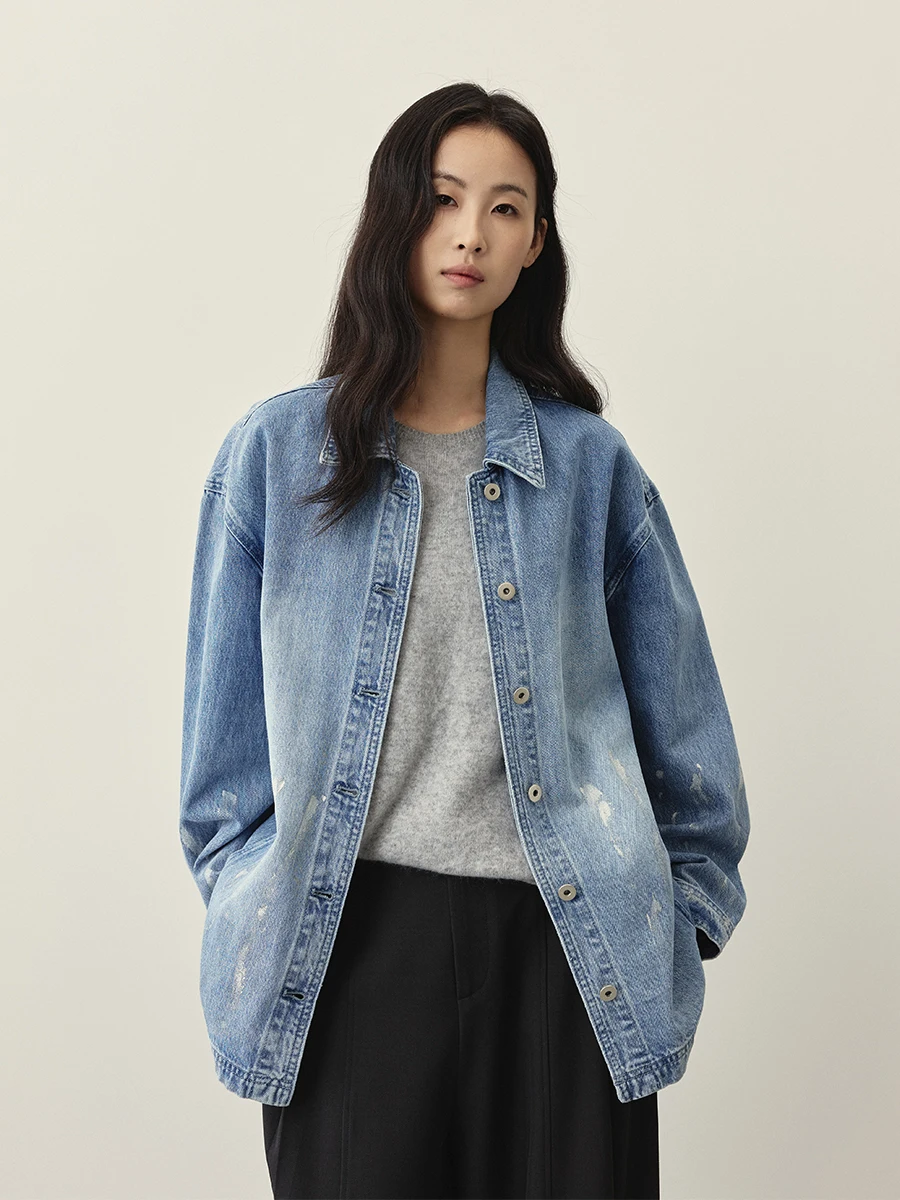 

Винтажная джинсовая куртка CAREMIND из хлопка, свободного кроя, женская, синяя, повседневная, с длинными рукавами, с воротником