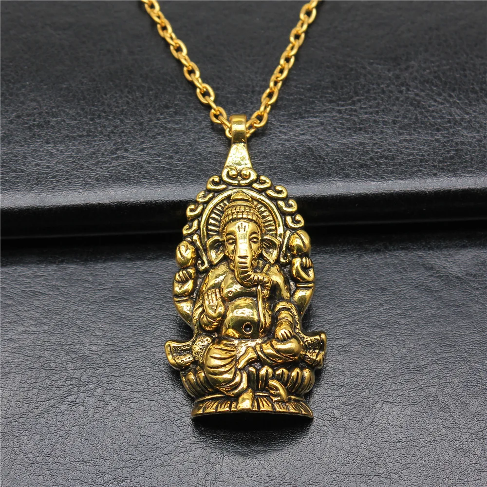 3 Colors 62x32mm Ganesha Buddha Elephant S Pendant Necklace For Women Men Punk Hiphop Long Chain Necklace Jewelry Accessories