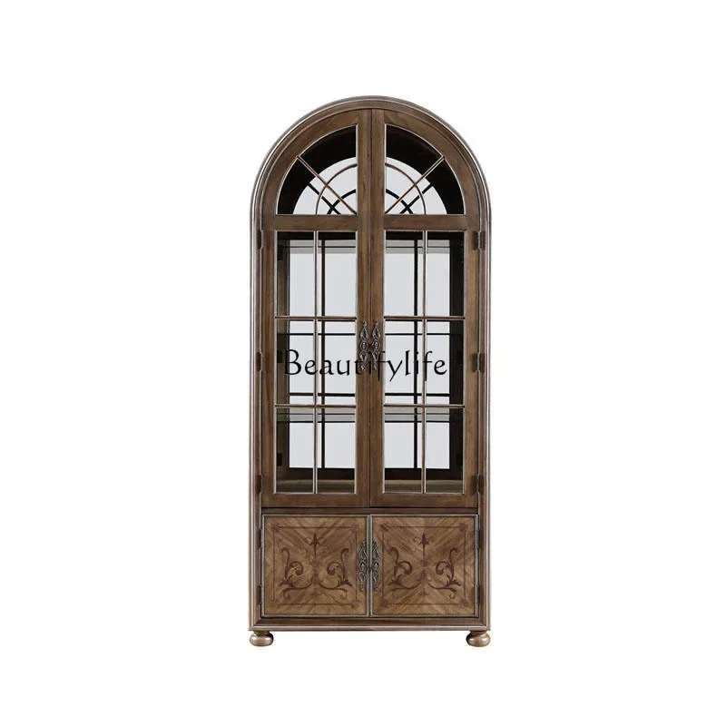

ls 04French villa veneer parquet glass antique cabinet household solid wood dining side cabinet