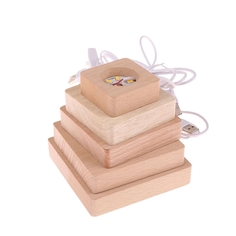 5/6/7/8/9CM Led Solid Wood Lamp Square Night Light Usb Lamps Holder Diy Lights Holder Desktop Ornaments Decorative Lamp