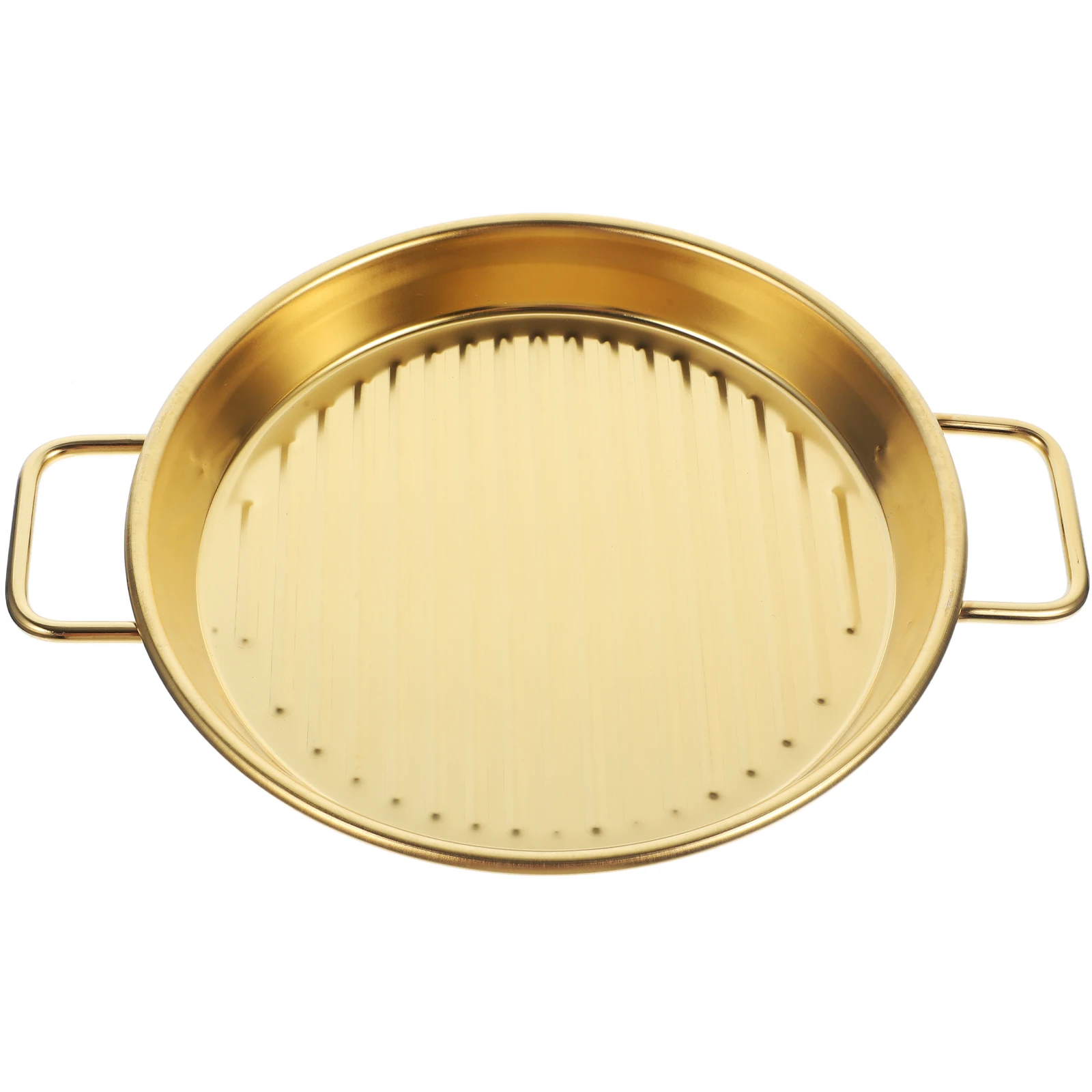 

Stainless Steel Serving With Handles Metal Food Snack Plate Fried Chicken For Desserts Cakes Barware Drainage