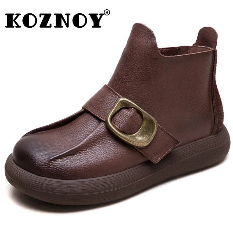 Koznoy 3cm New COW Genuine Leather Boots Chimney Women Fashion Summer Spring Autumn Ankle Knee High Booties Moccasins ZIP Shoes