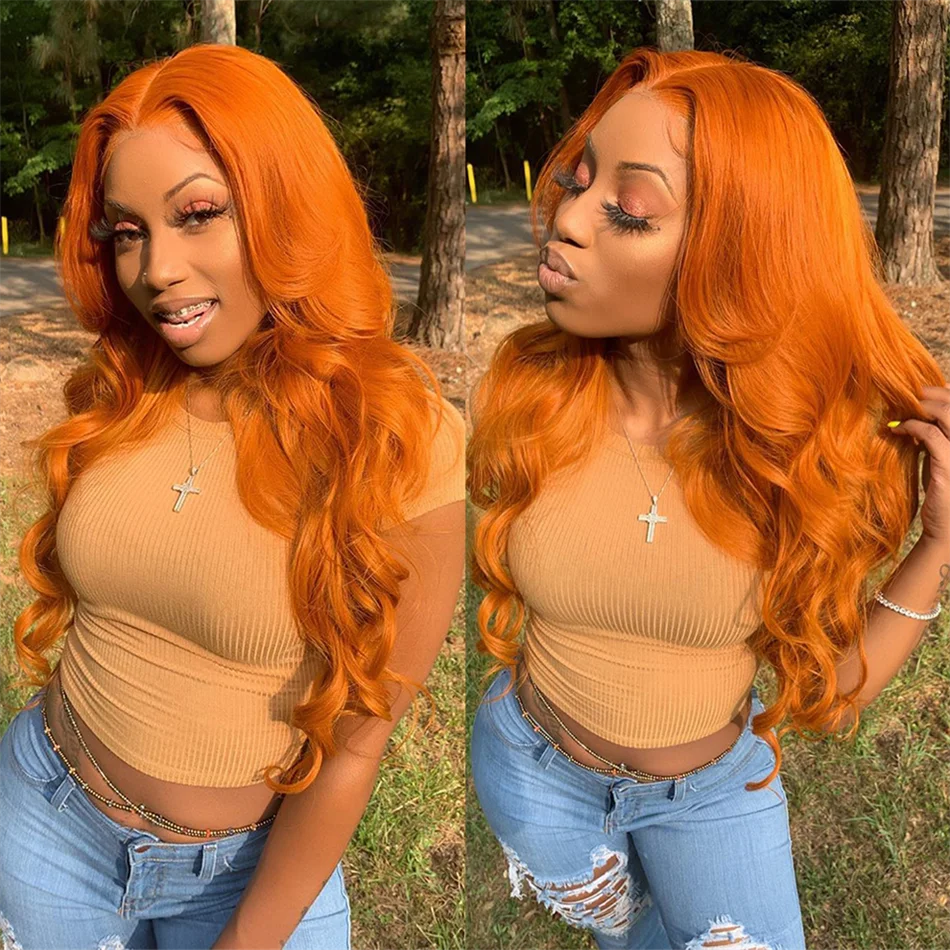 Gurenyun Hd Oranje Gember Body Wave Human Hair Pruik 30 32 Inch 180 Dichtheid 13X4 Body Wave Lace Front Human Hair Pruiken Voor Vrouwen