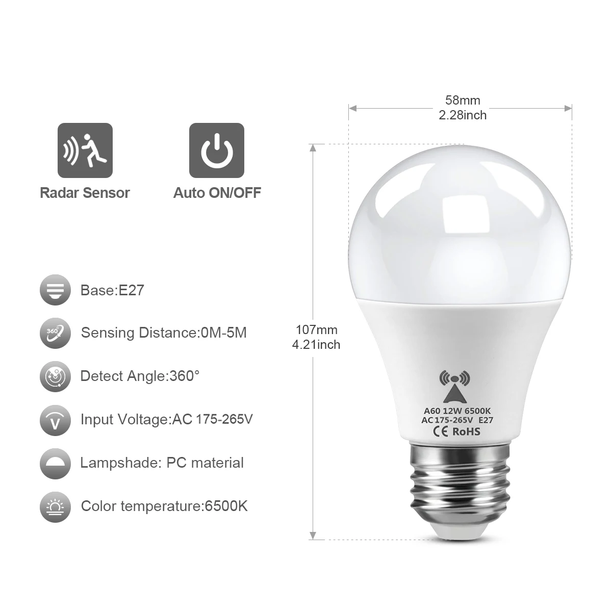 E27 Radar Motion Sensor LED Lamp Induction Detector Night White Lighting 220V LED Bulb Lights For Stair Pathway Doorway Garage