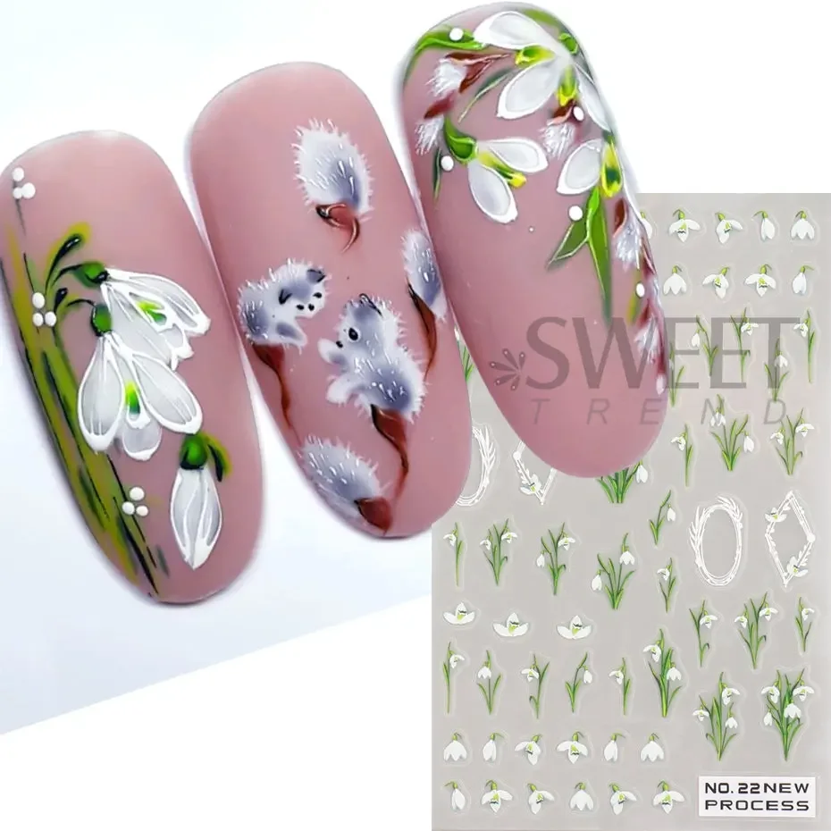 3D Nail Sticker Summer Lavender Camellia Flower Butterfly Nail Decals Floral Leaf DIY Self Adhesive Nail Art Manicure Decoration