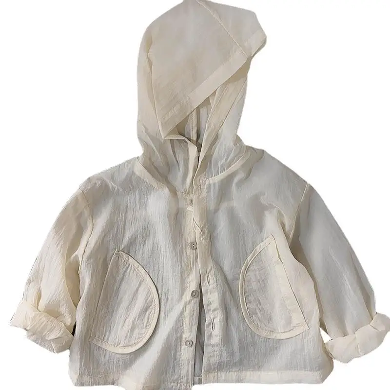 Lightweight Korean Children Sunscreen Suit for Boys and Girls 2024 New Hooded Summer Cardigan Jacket Baby Air-conditioned Shirt
