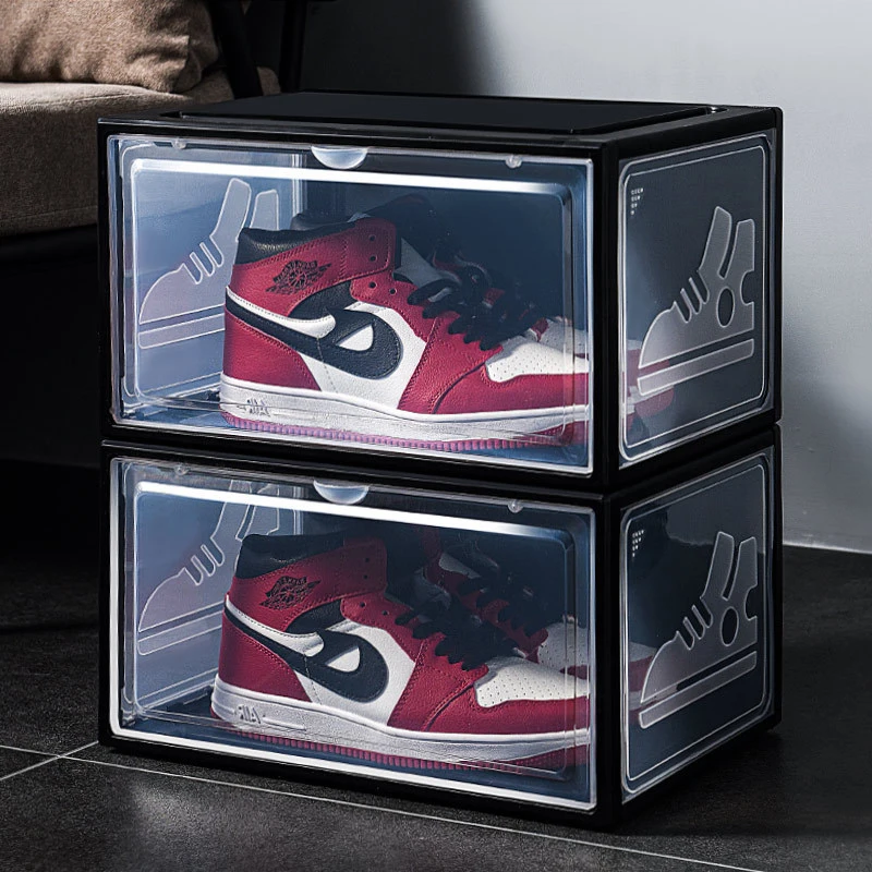 

High-top Shoe Storage Box Hard Dust-proof Breathable Shoe Box (excluding shoes) Magnetic Suction Side Open Transparent Storage