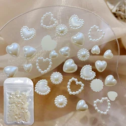 100PCS Mixed Design 3D Nail Art Charms Parts Pearl Love Heart Accessories For Nails Decoration Manicure Decor Supplies Materials