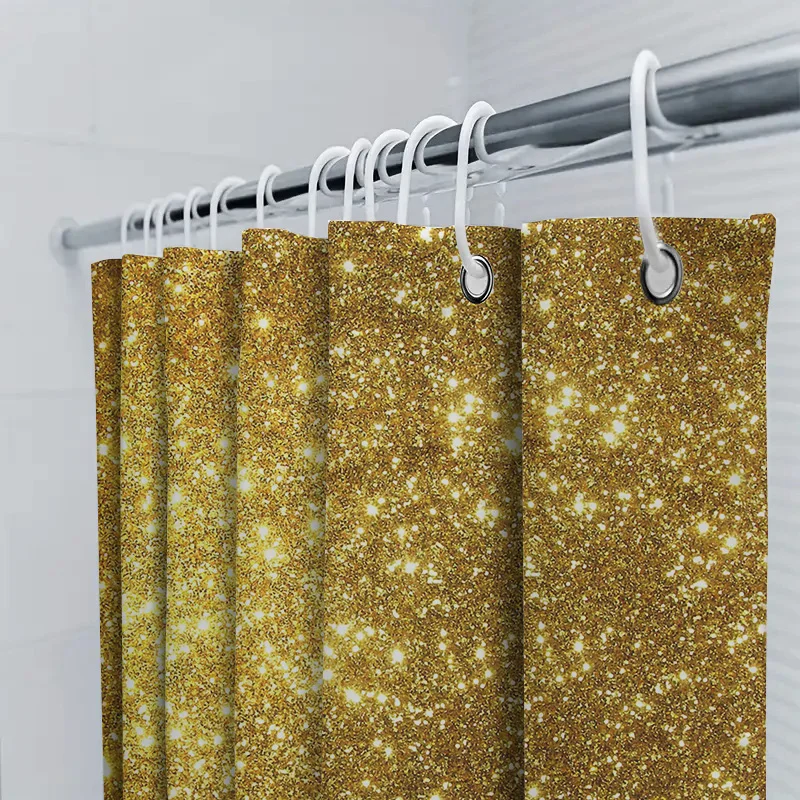 Luxury Gold Glitter Shower Curtain Sparkle Bathroom Decor Shiny Fabric Waterproof Home Accessory for Bathtub or Pool Area (Size: - view 5