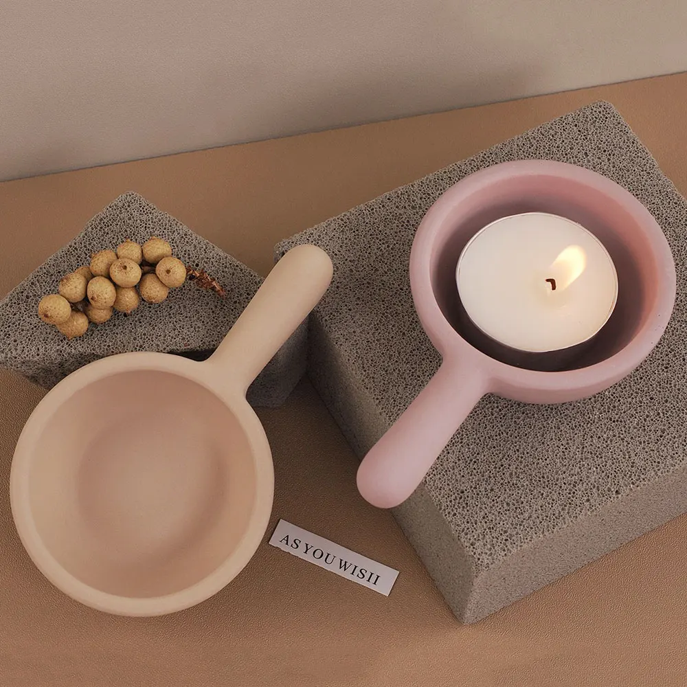 Handle Tray Candle Holder Silicone Mold Tealight Holder Plaster Resin Clay Mold DIY Cement Candlestick Decoration