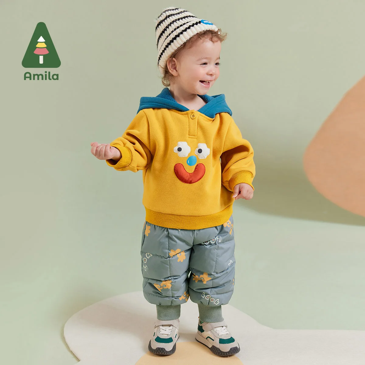 Amila Baby Children Down Pants 2024 Winter New Multicolour Fleecing High Waist Soft Warm   Baby Clothing