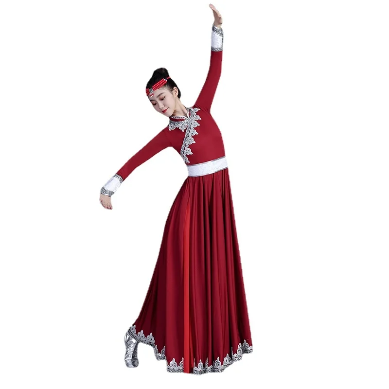 Traje de baile mongol para mujer, ropa tradicional, estilo nacional, baile tibetano, escenario, vestido mongol, falda de práctica de Baile Folclórico