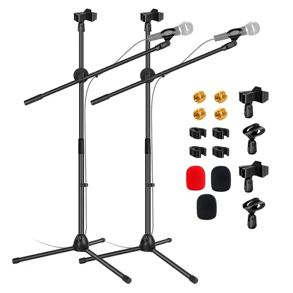 

Mic Stand 2Pcs Floor Height Adjustable Tripod Microphone Stands w Telescoping Boom Arm