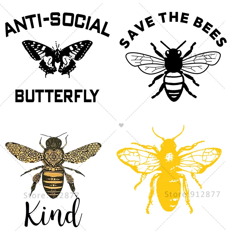 T-Shirt Heat Transfer Funny DIY Boo Bees Queen Bee Humble Butterfly Happy Kind Iron on Thermal Stickers Lettering for Clothes