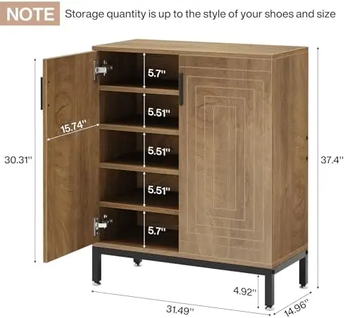 문이 있는 20켤레 신발장, 5단 수납 정리함(연한 갈색)