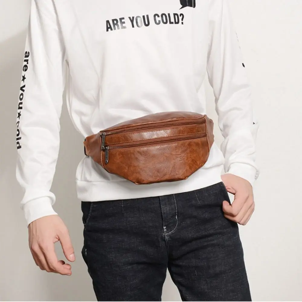 

Phone Pouch Vintage Men's Waist Bag PU Leather Multiple Pockets Waist Fanny Pack Retro Crossbody Casual Chest Bag Travel