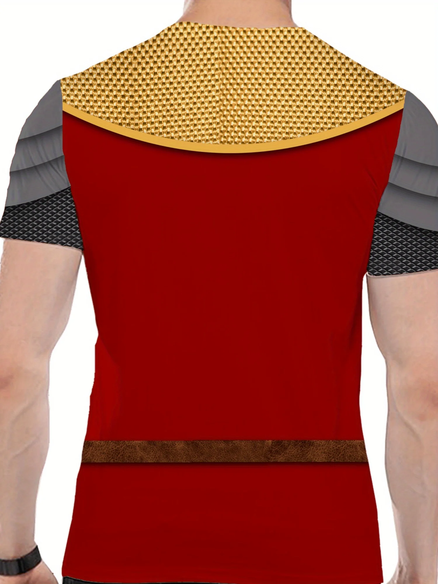 Men'S Vibrant European Knight Armor 3D Print T-Shirt - Lion Shield Design, Casual Sports Round Neck, Loose Fit, Polyester