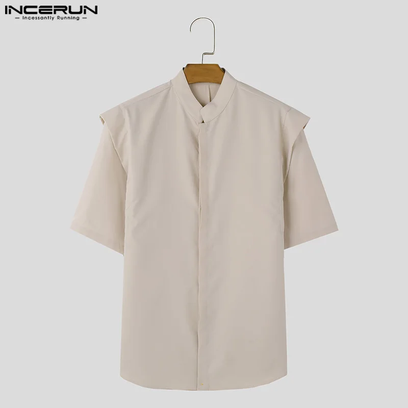 2024 Men Shirt Solid Color Stand Collar Short Sleeve Streetwear Men Clothing Summer Korean Style Fashion Casual Shirts INCERUN