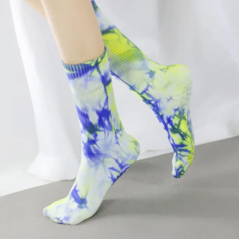 Yoga Socks Women Tie-dye Cotton Silicone Non-slip Pilates Grip Crew Socks