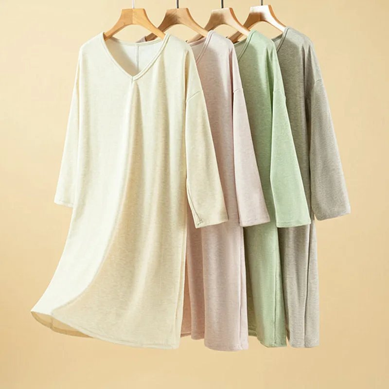 

Autumn Winter Sleepwear Night Dress New Casual 3/4 Sleeve Women's Pajamas Dress Loose De Velvet Knit Warm Women's Nightgown