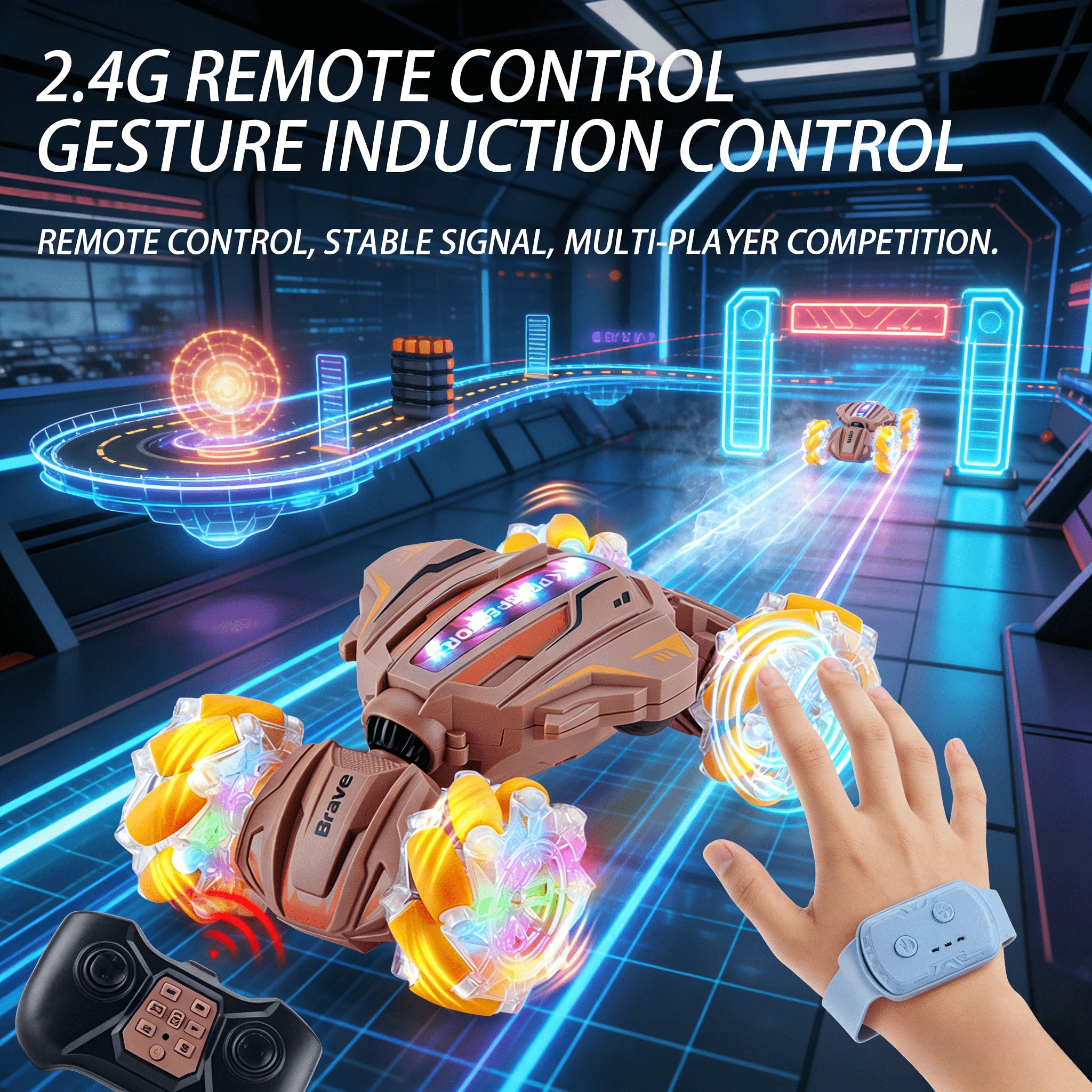 

2025 new gesture induction deformation remote control car light spray stunt drift four-wheel drive off-road children's toy car