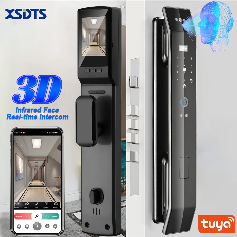 Tuya 3D Face Real-time Intercom Smart Door Lock Security Camera Intelligent Fingerprint Password Biometric Electronic Key Unlock