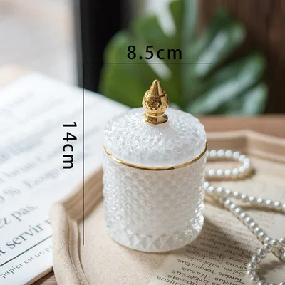 European Diamond Crystal Glass Storage Jar Candy Storage Jar Cotton Swab Box Electroplating with Cover Modern Household Items