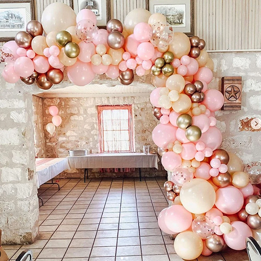 136Pcs Baby Pink Ballon Garland Arch Kit Nude Skin Apricot Metallic Rose Gold Confetti Wedding Birthday Party Bridal Baby Shower