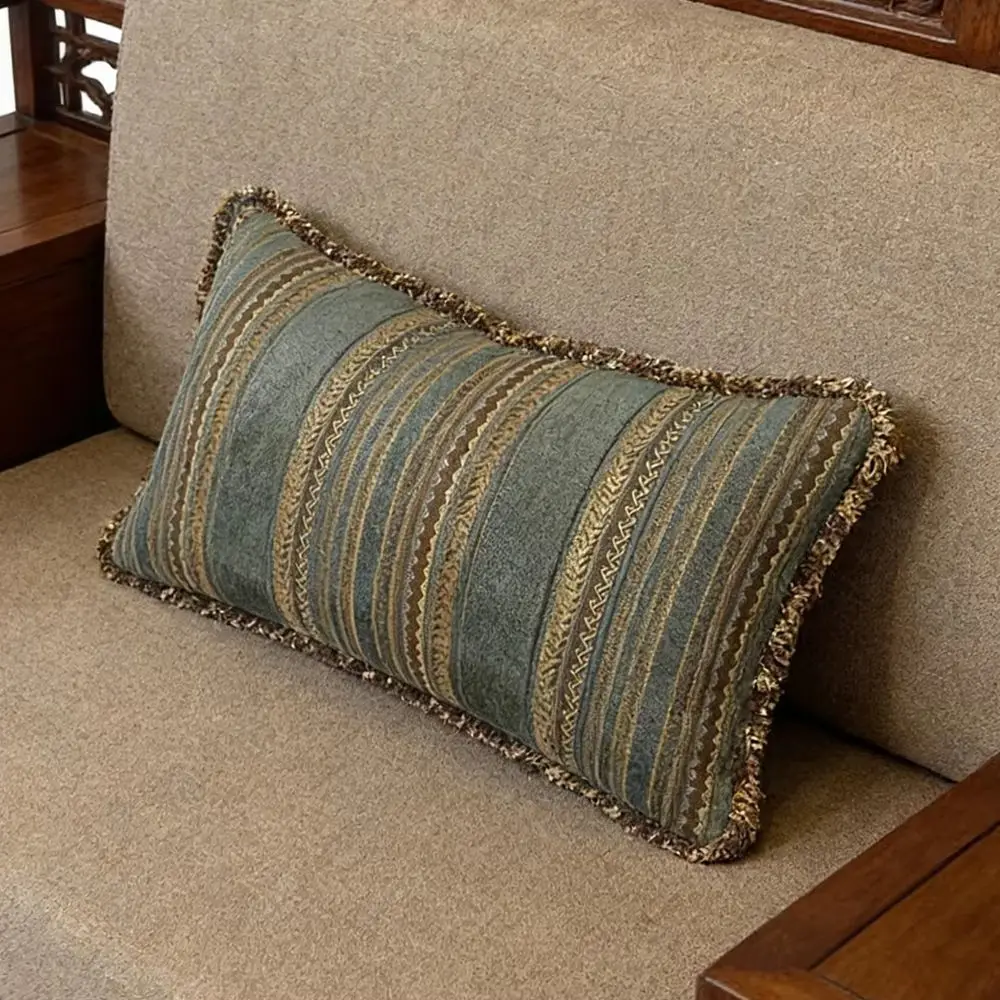 Vintage Lumbar Striped Woven Chenille Pillow Cover 30x50cm Brown Chair Sofa Home Decorative Cushion Case 1 Piece Pack