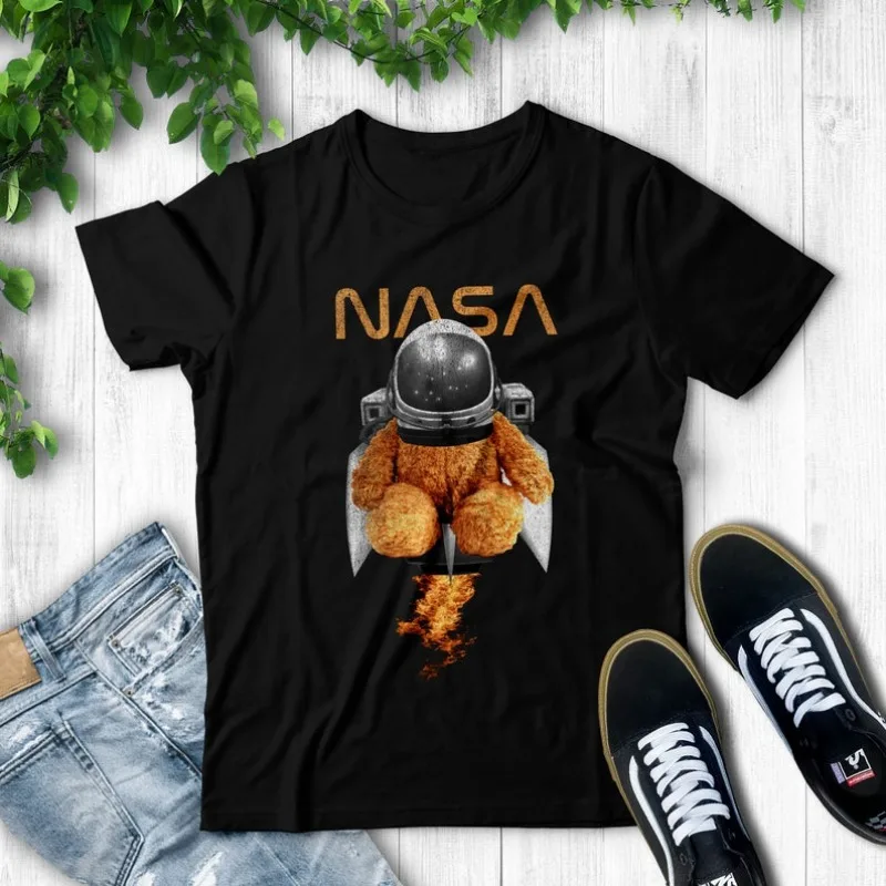 

00013315#A-NASA Bear T-Shirt, Astronaut Teddy Bear, Outer Space Graphic Tees
