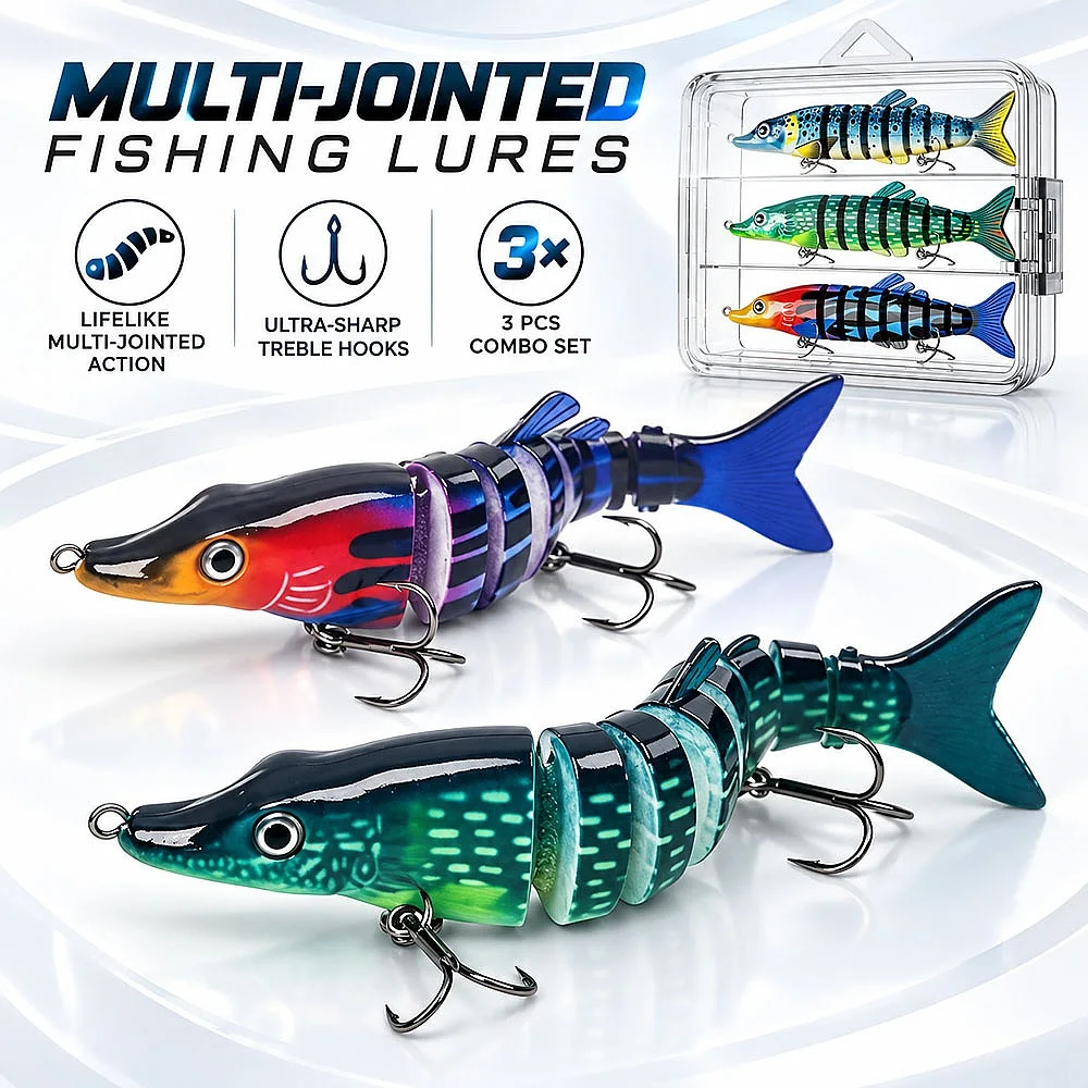 8-Jointed Musky Hard Bait Multi Section Swimbait 3/5/10 Pack Sinking Wobbler Rattle 3D Eyes for Pike Bass in Pond