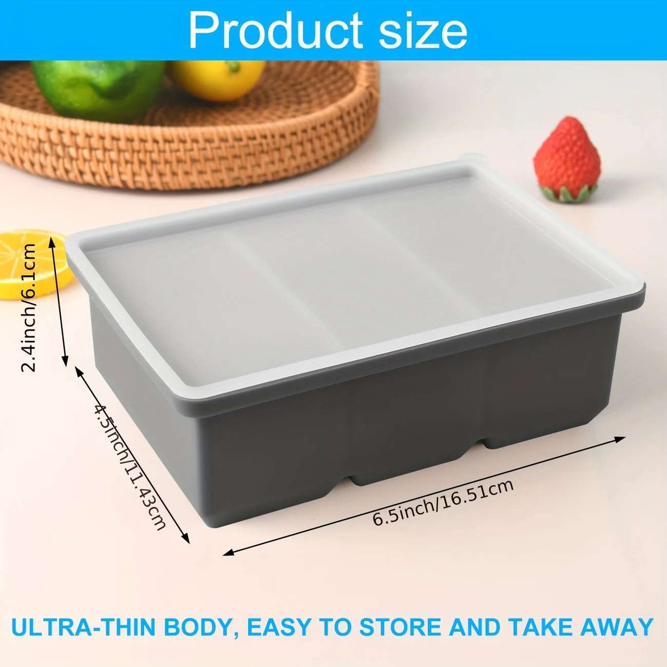 2pcs (1 Lid + 1 Ice Mold) Large Silicone Cube of Ice Trays with Lids - Easy Release, Large 1 Cup Portions for Soups