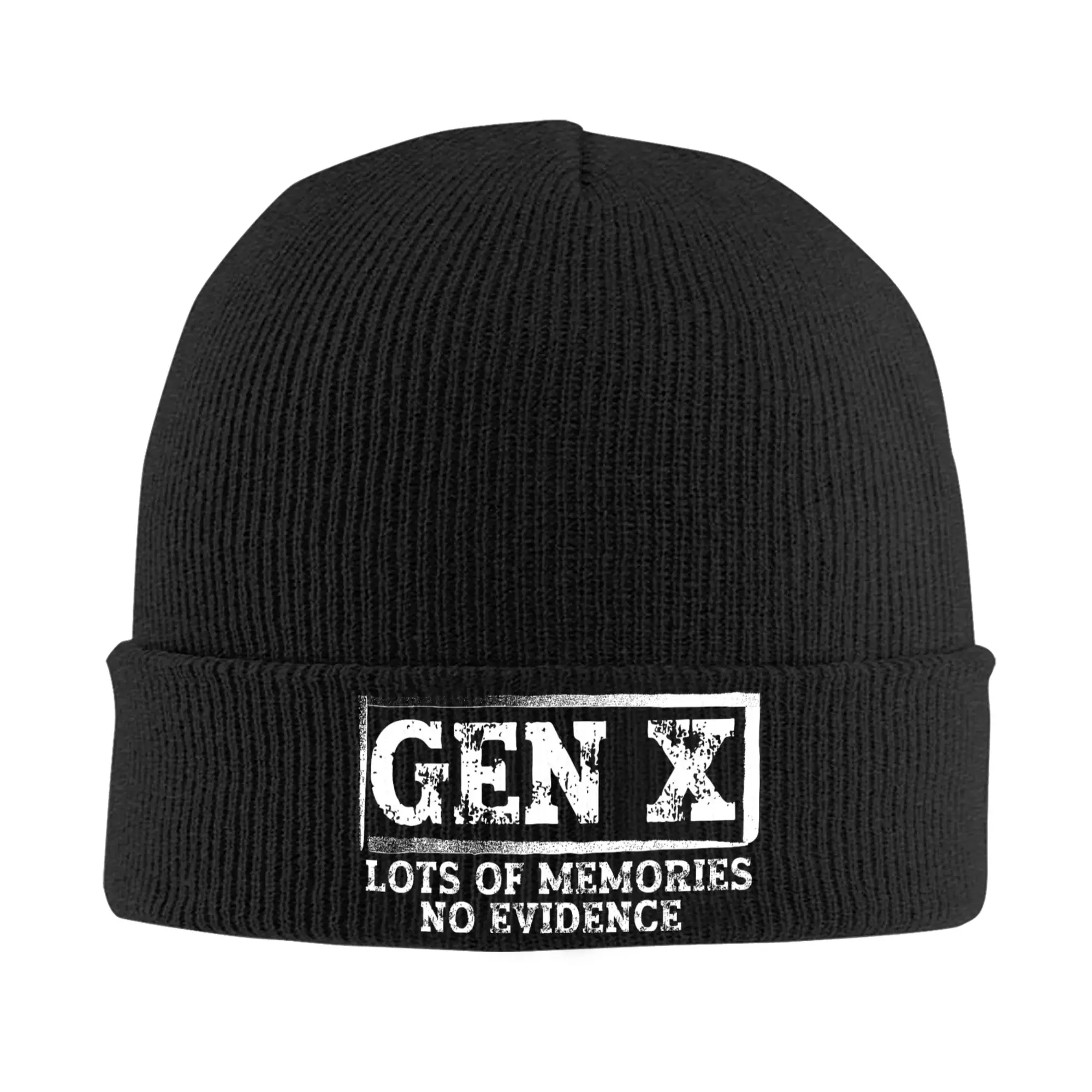 Funny Saying Sarcastic Gen X Lots of Memories No Evidence Warm Knit Cuff Beanie For Women Men Skullies Knitted Caps  Bonnet Hats