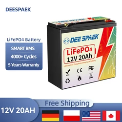 Lithium Battery 12V 20Ah 6Ah LiFePO4 Deep Cycle Rechargeable Battery BMS For Solar Wind Power Marine Fish Finder Ride-on Toy