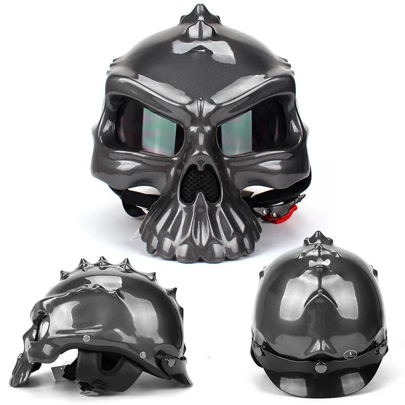 Electric Vehicle Helmet Men\'s Fashion for Harley Double-sided Replaceable Skull Helmet High-quality ABS Half Helmet Personality