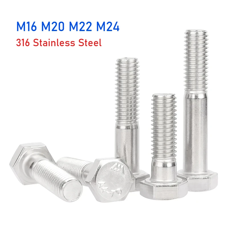 1pcs M16 M20 M22 M24 316 Stainless Steel Half Thread External Hexagon Head Bolt Partially Thread Hex Head Screw