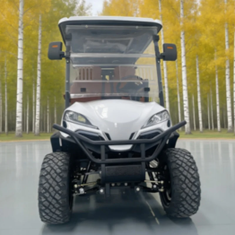 4 Seater Low Speed 4 Wheel Electric Golf Cart Brown High-End Seats With Armrests Gear Adjustment Foot Pedal Off Road Tires