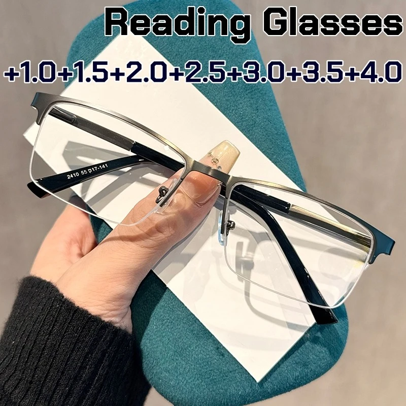 

High Quality Metal Square Frame Reading Glasses Unisex Business Anti Blue Light Presbyopia Eyeglasses Fashion Farsighted Eyewear
