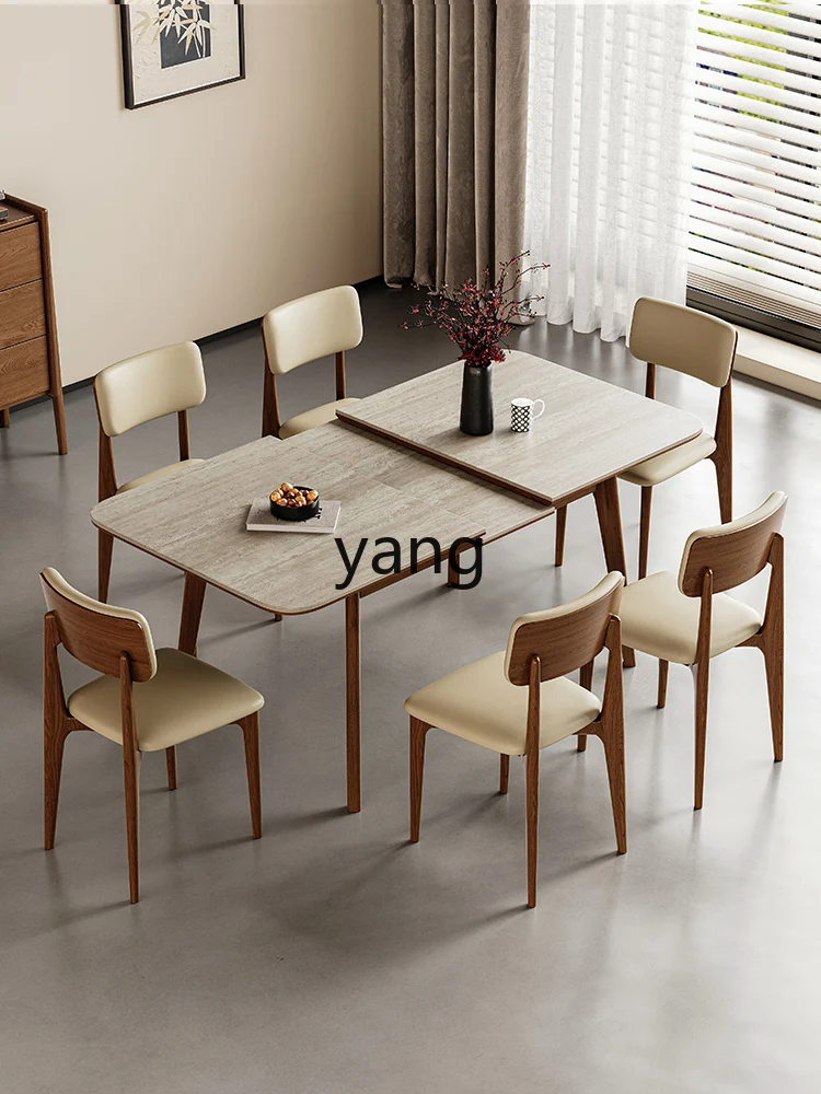 Yjq Cave Stone Stone Plate Retractable Dining Table Modern Simple Home Small Apartment Folding Solid Wood Dining Table and Chair