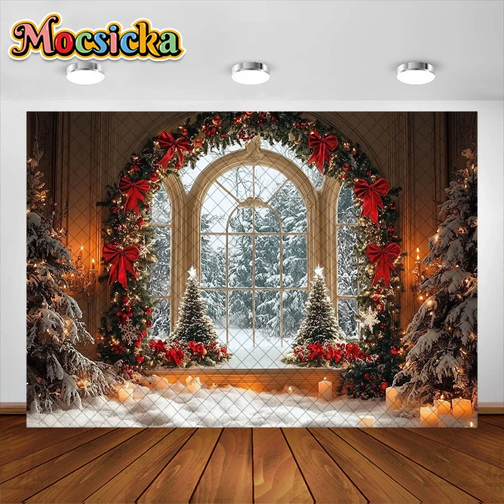 Mocsicka fondo de fotografía, suministros de decoración de corona de ventana de habitación de Navidad, de vacaciones para adultos y niños telón de fondo, accesorios de estudio