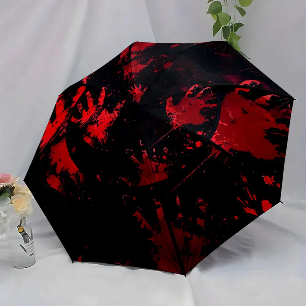 1PC Blood Splatter on Umbrella: A Bold Statement in Design Print 8 Iron Ribs Folding Umbrella Auto-Open Fashion Sunshade