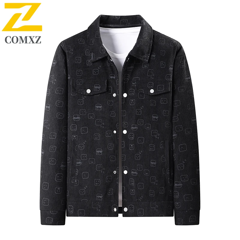 High Quality Jackets Men's 2025 New Autumn Fashion Corduroy Printed Windproof Jacket Male Casual Korean Single Breasted Coat