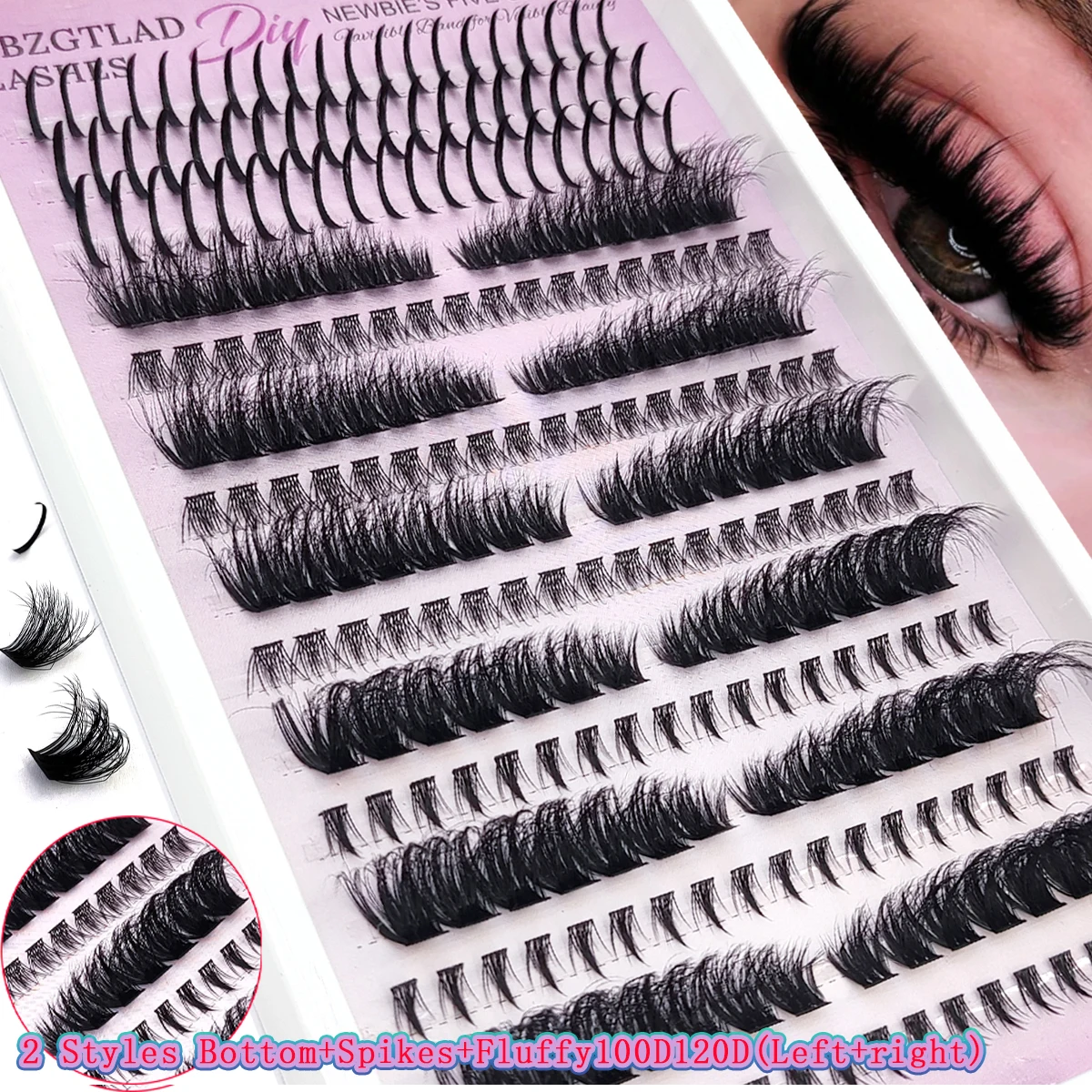 Neue flauschige Cluster-Wimpern links & rechts 60D-200D – Volumen-Wimpern-Cluster mit Spikes für individuelle Wimpernverlängerungen